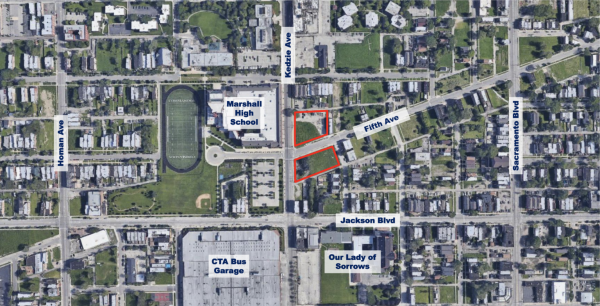 Map of neighborhood, with development area highlighted