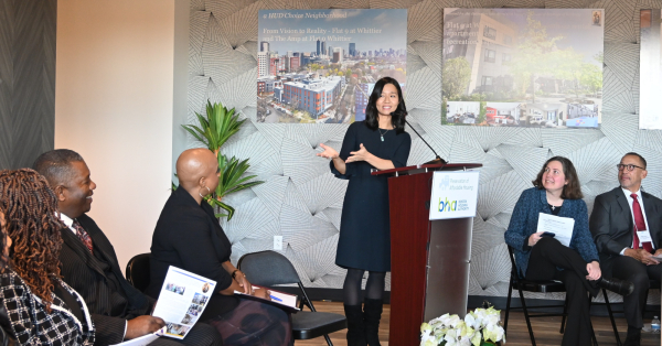 Mayor Wu at the podium